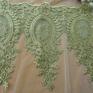 Green Mesh Lace Gold Embroidered Lace Trim for Appliqué, Sewing, Garments image 5