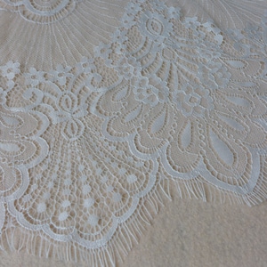 Light Ivory Chantilly Lace Fabric, Both-side Scallop Edge Trim, Wedding Dress Women Shawl Lace Fabric