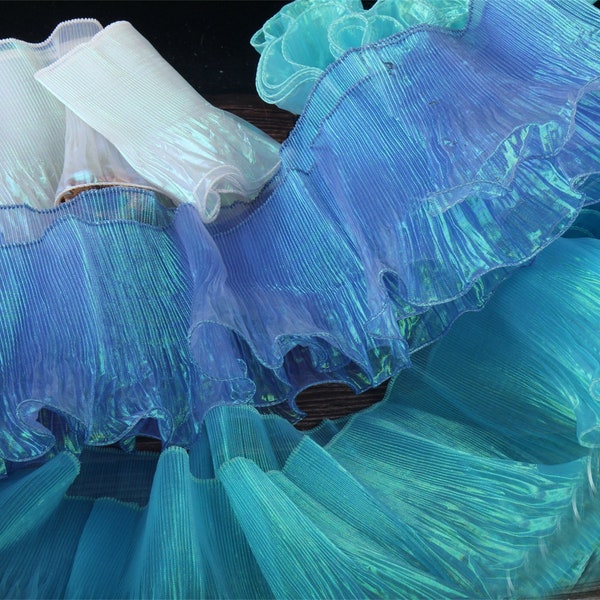 5.51" Wide Pleated Organza Lace, Colorful Ruffle Trimming, Folding Sewing Lace Trim for Cosplay Party Costumes Cuffs