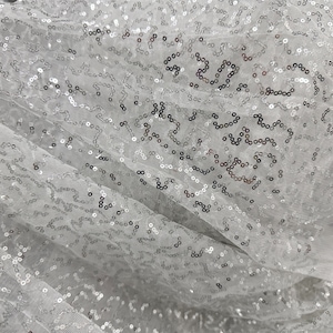 Tissu en tulle blanc à paillettes argentées scintillantes pour robe de danse, robe de soirée, décoration de fête de mariage