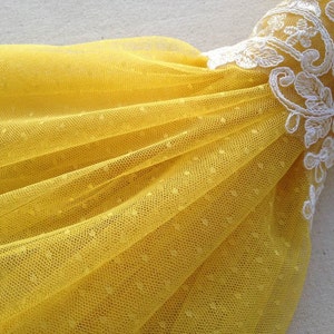 Yellow Tulle Fabric Little Dots Lace Bridal Tulle Gauze Fabric for Gowns, Tutu Dress, Costumes
