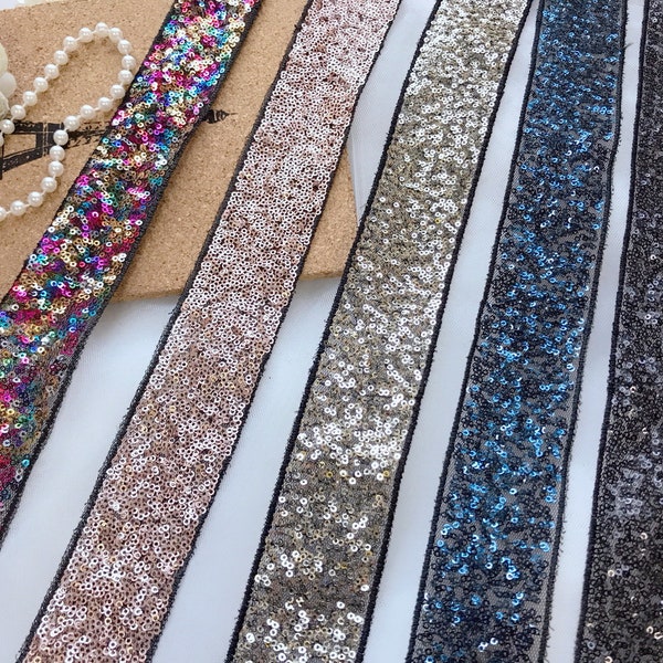 Sparkling Sequins Trims Ribbon for Headbands, Gift Wrap, Garment Accessories