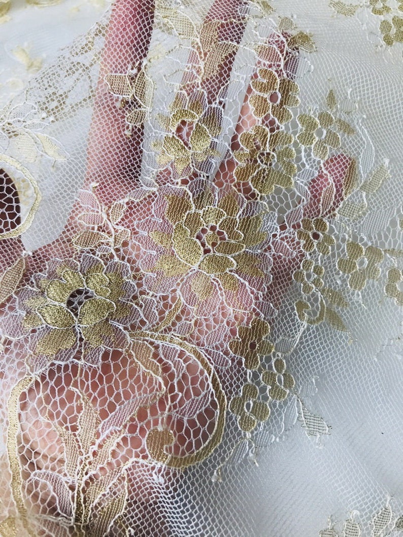 Gold French Chantilly Lace Fabric Elegant Floral Wedding - Etsy