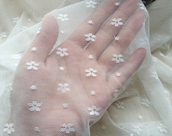 White Stretch Lace Fabric Lovely French Fabric Soft Elastic Tulle Fabric By The Yard