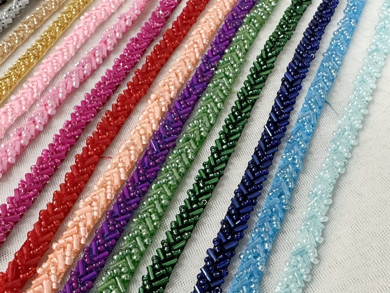 Exquisite Beaded Trim 0.2 Wide Wedding Beaded Lace for Gown Straps, Headbands, Sashes Belt or Cake decoration 20 colors image 10