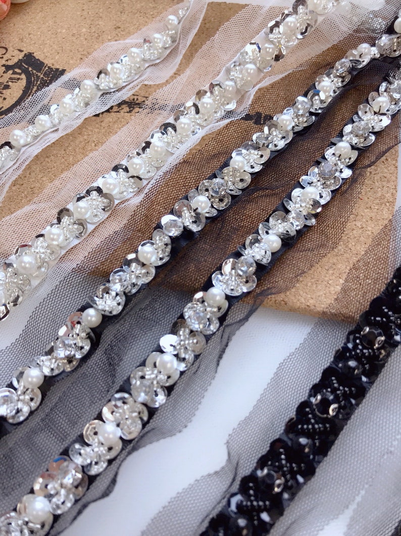 Beaded Lace Trim in Ivory / Black for Wedding Gown Sash Etsy