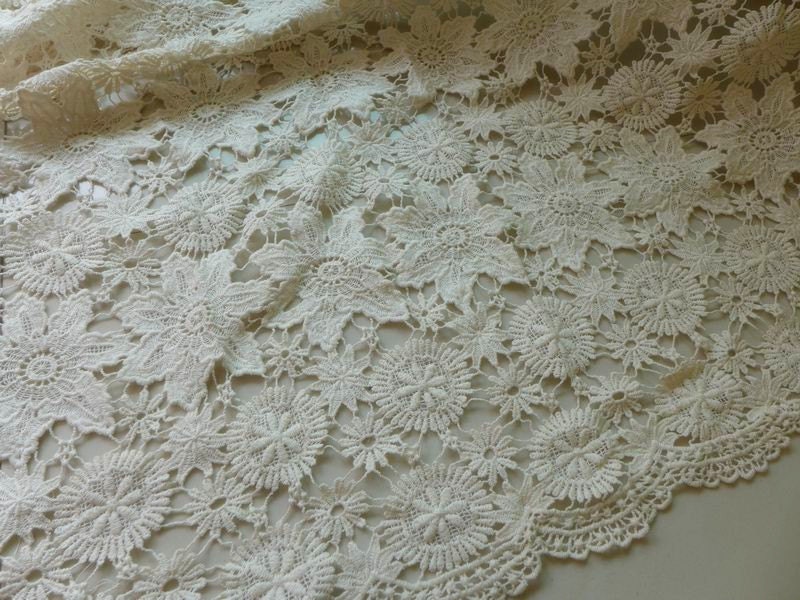 Vintage Lace Fabric Beige Cotton Guipure Fabric With Floral - Etsy