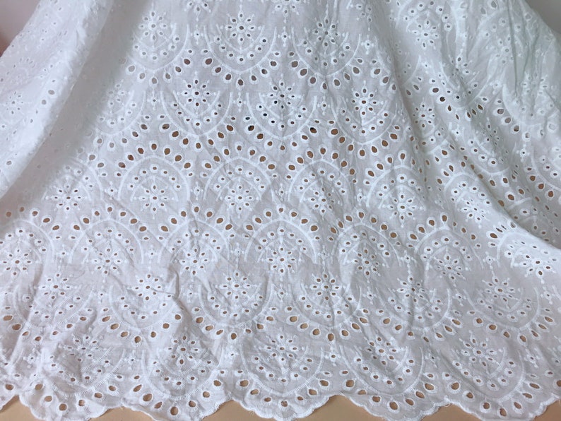 Eyelet fabric by the yard, 100% cotton lace fabric, off white scalloped fabric, retro style eyelet trim fabric image 6