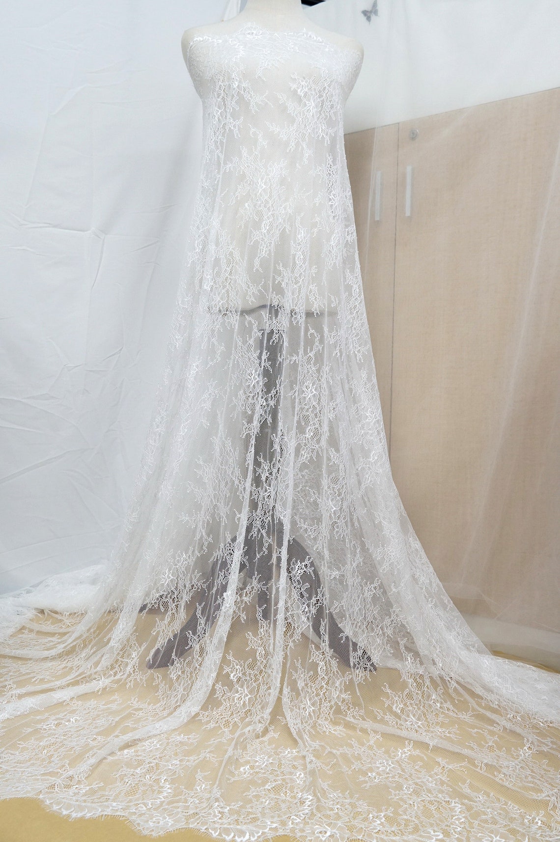 Chantilly Lace Fabric Soft White Eyelash Lace Wedding Dress Etsy