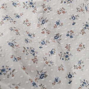Cotton Fabric, Retro Floral Printed Fabric, Off-white Base Cotton Fabric, Woven Jacquard Dots Fabric By the yard