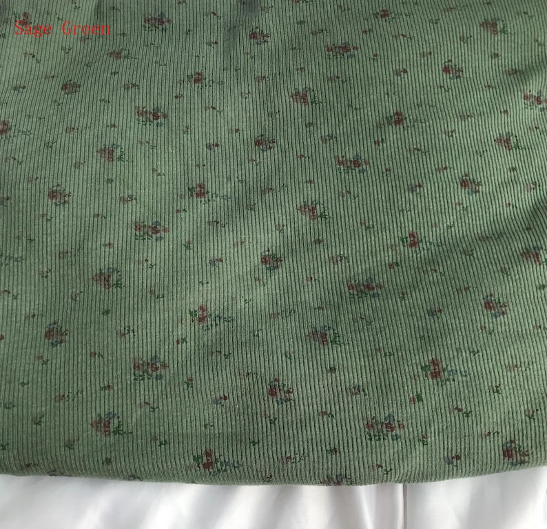 Tessuto a maglia elasticizzato con coste in spandex di cotone floreale vintage, tessuto per magliette e abiti lunghi con motivo a rose, tessuto per tappezzeria, tagliato su misura Sage Green