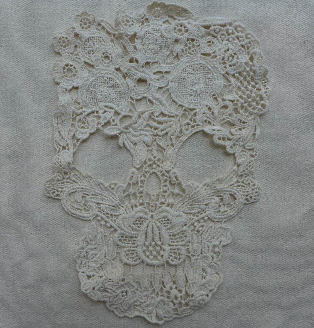 Beige Lace Applique, Skull Lace Appliques, Cotton Lace Trim, Venice