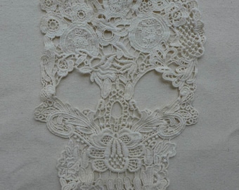 Beige Lace Applique, Skull Lace Appliques, Cotton Lace Trim, Venice Lace Applique, Costume design