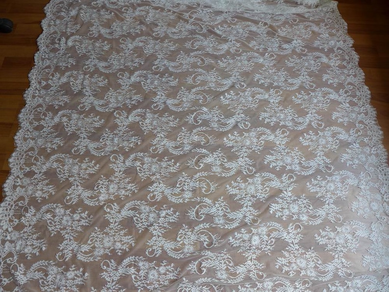 CHANTILLY Fabric Unique White Wedding Dress Lace Fabric for image 5