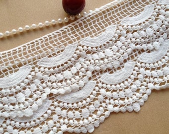 Adorno de encaje blanco roto, encaje de novia, encaje vintage, encaje festoneado para boda, 2 yardas