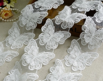 Double bordure papillon en organza blanc cassé avec appliques de dentelle pour mariages, bandeaux, robe de poupée, robe de demoiselle d'honneur