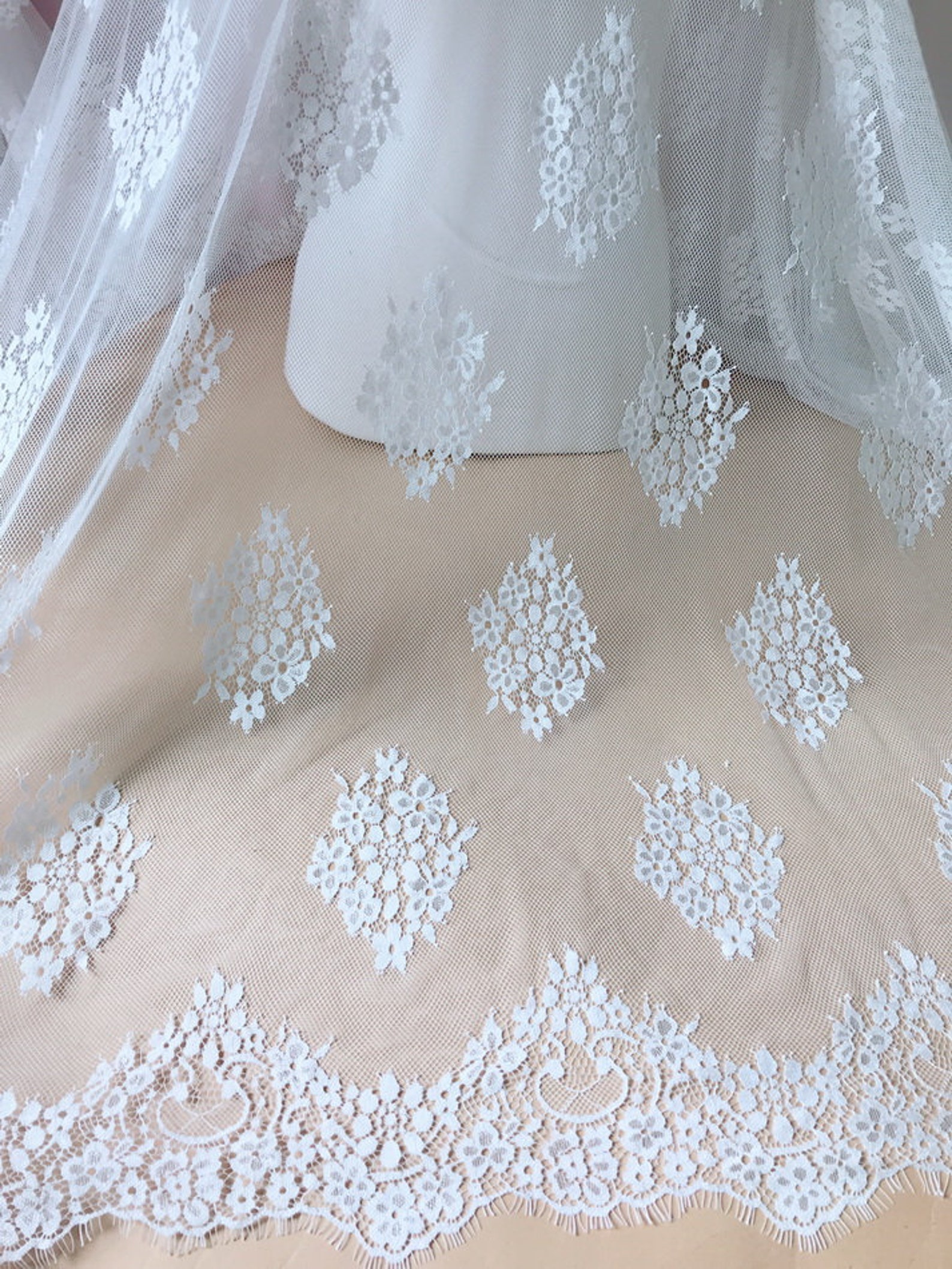 French Lace Soft White Wedding Fabric Beautiful Scallops Trim Etsy
