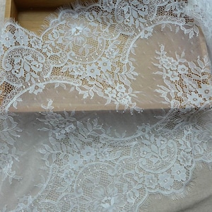 White French Chantilly Lace Trim Graceful Floral Scalloped Wedding Lace Fabric Trim 3 Yards