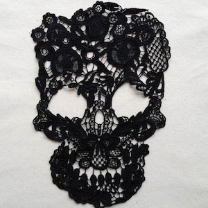 Skull Lace Applique in Black, Cotton Lace Applique, Costume Applique, Black Lace Applique