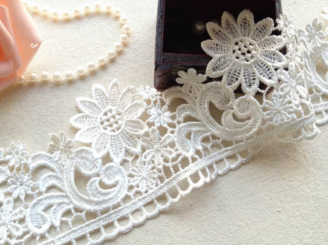 Ivory Embroidered Flower Lace Entry main image 1