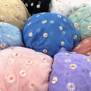 7 colors Daisy Flower Lace Soft Mesh Embroidered Fabric for Girl Dress, Summer Dress, Boho Dress