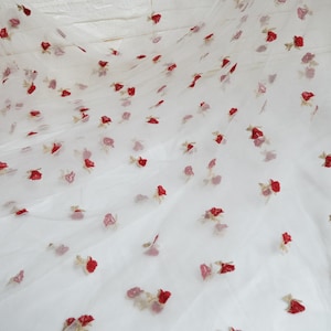 Delicate Rosebud Lace Fabric Off white / Black Mesh Fabric for Floral Dress, Girl Dress, Cocktail dress