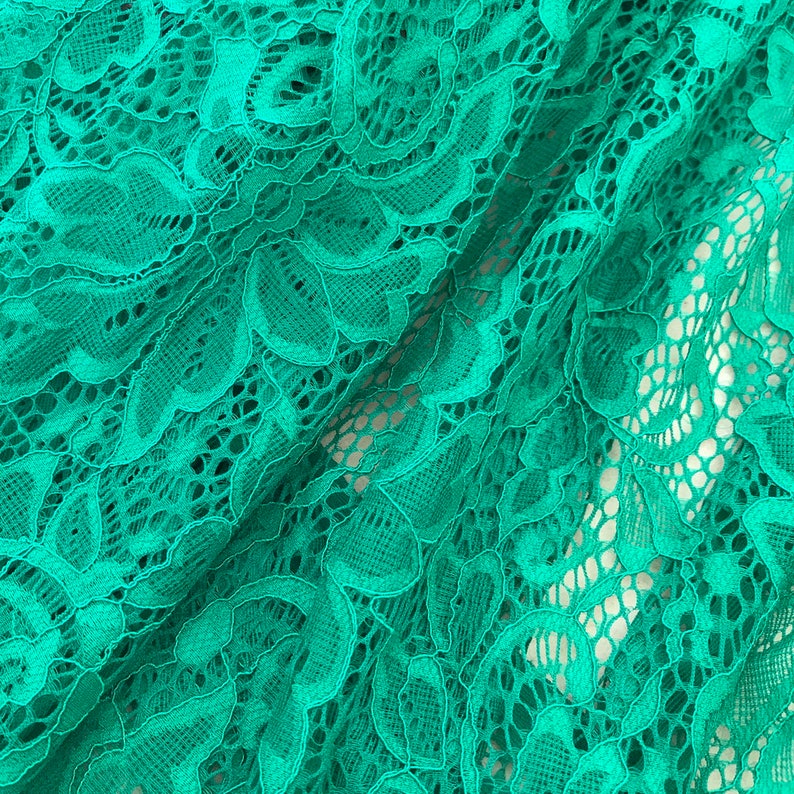 Green Stretch Fabric, 59" wide Elastic Lace Fabric, Evening Dress Lace Fabric image 8