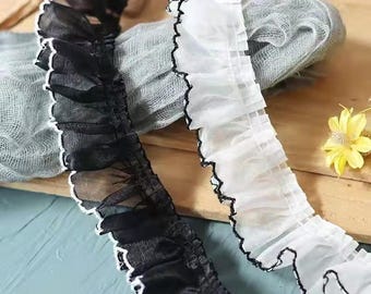 Pleated Lace Trim, Organza Lace, High Quality Pleated Ruffle Lace Trim, 1.57" Wide Ruffled Lace Trimming, sold by 5 yards.