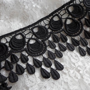 Chic Black Venice Lace Trim with Peacock design for Bridal, Bouquet Corsets, Flapper, Altered Couture
