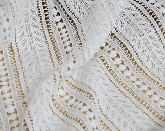 Tela de encaje de algodón estilo vintage, tela de guipur de algodón blanco roto, tela de encaje ahuecado de ganchillo retro