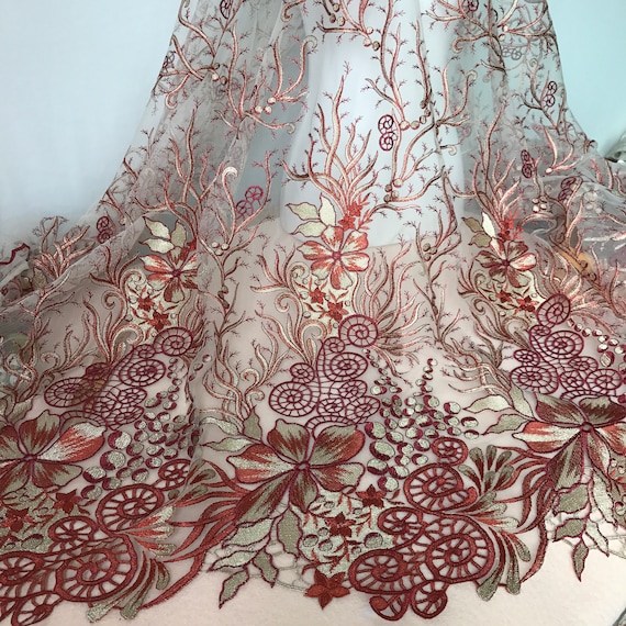 Red lace fabric - Guipure lace - lace fabric from