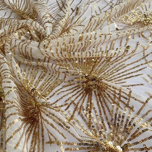 Chic Fireworks Design Lace Sequins Embroidered Mesh Fabric for Wedding Dance Dress Costume DIY Material