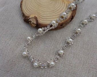 0.35" wide Bridal Trim - Rhinestone Chain for Weddings, Gown Belt, Barefoot Sandals