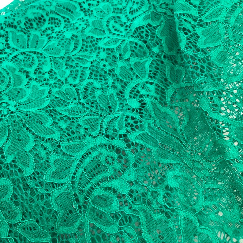Green Stretch Fabric, 59" wide Elastic Lace Fabric, Evening Dress Lace Fabric image 6