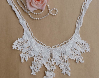 Cotton Lace Collar, Off white Lace Applique, Victorian dress Lace Collar, Beautiful Floral Lace Collar 1 pc
