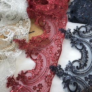 Retro ausgebogter Spitzenbesatz glitzernde Pailletten Spitze mit Schnürung für Hochzeiten Handschuhe Abendkleid Brautaccessoires Schleier