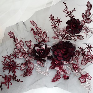 Appliques 3D brodées, patch de paillettes de ballet fleur perlée pour robe de mariée, robe de demoiselle d'honneur, costume de danse - Choisissez la couleur