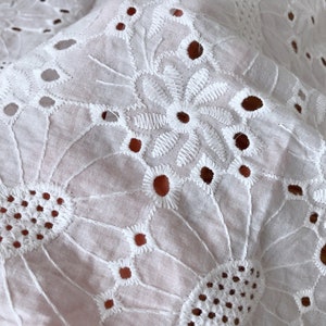 Cotton fabric, off white eyelet fabric by the yard, eyelet embroidered dress lace fabric, cotton eyelet fabric image 5