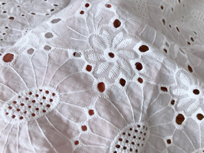 Cotton fabric, off white eyelet fabric by the yard, eyelet embroidered dress lace fabric, cotton eyelet fabric image 5