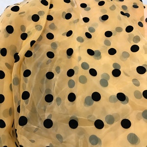 2CM Polka Dots Fabric, Sheer Organza Black Polka Dot Lace Fabric, Retro Flocking Dots Organza Tulle Fabric Yellow