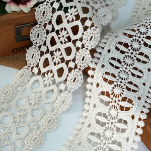 Beige Cotton Crochet Lace Trim for Boho Dress, Collars, Quilting, Home decoration