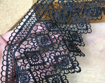 Black Rhombus Trim Venice Lace Trims Crafting Fabric Sewing Lace 3.7 Inches Venise Rhombus Lace