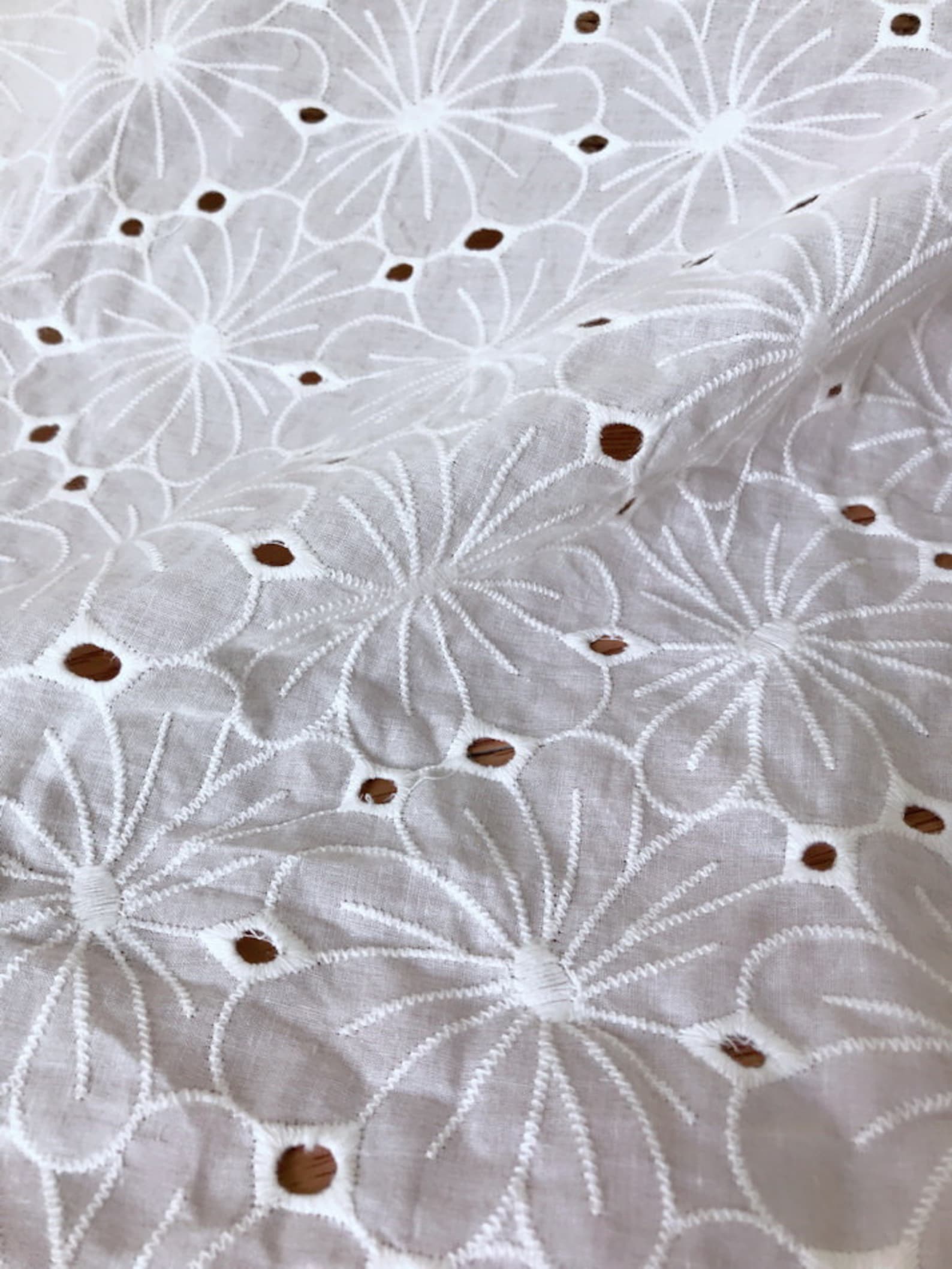 Cotton Eyelet Fabric Delicate Flower Fabric by the Yard off Etsy