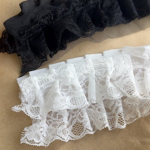 BLACK / OFF WHITE Ruffled Chiffon Lace Trim for Bridal, Baby Dress, Collar Applique, Costume Design image 10