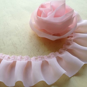 2 Yrds Pink Ruffled Chiffon Lace Trim for Baby Dress, Flower, Birthdays Party, Costume design