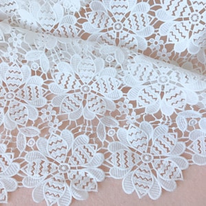 White guipure lace fabric by the yard, retro circle flower lace, venice hollowed fabric, bridal gown lace fabric