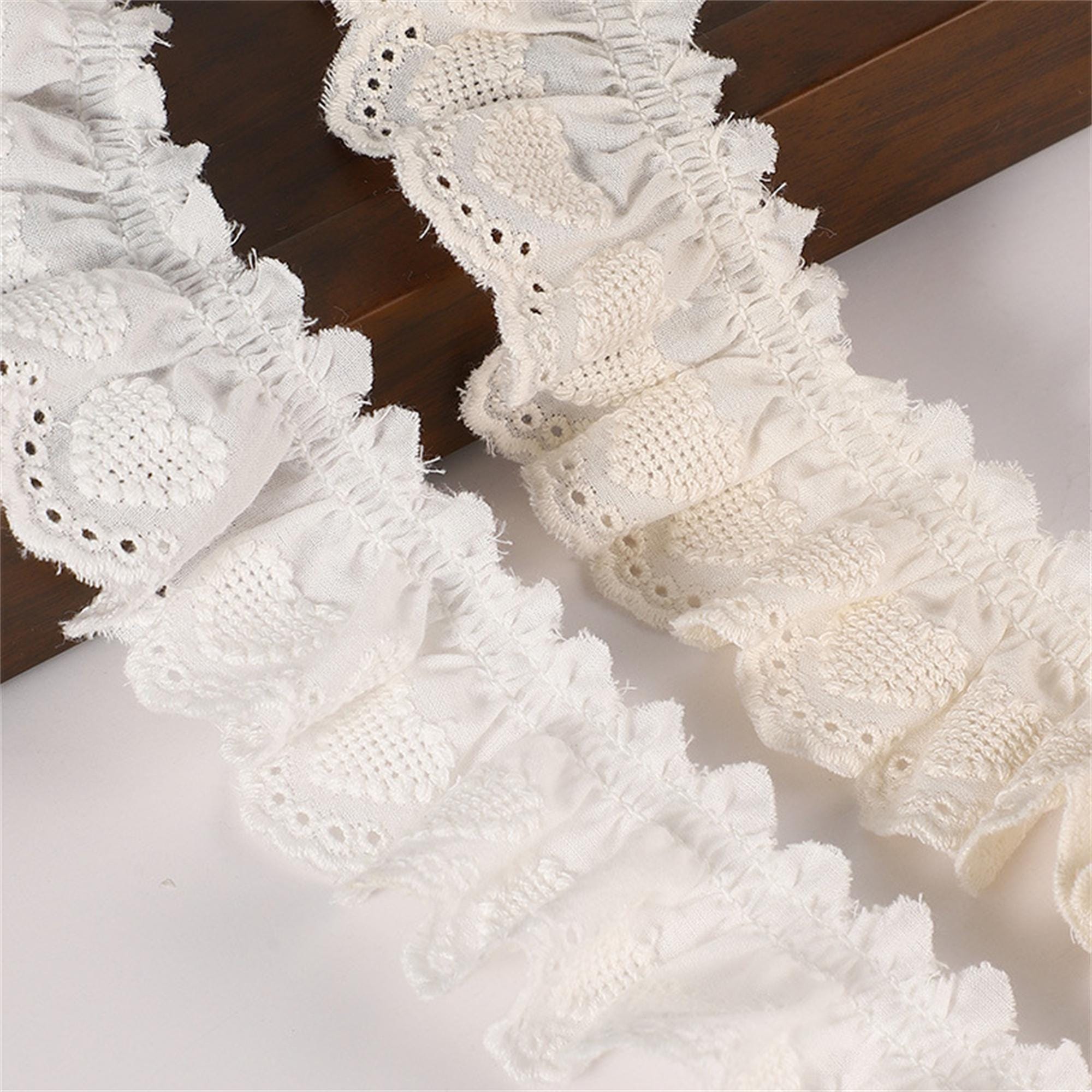 Ruffle Cotton Eyelet Lace Trim, Hearts Pattern Pleated Scallop Edge ...