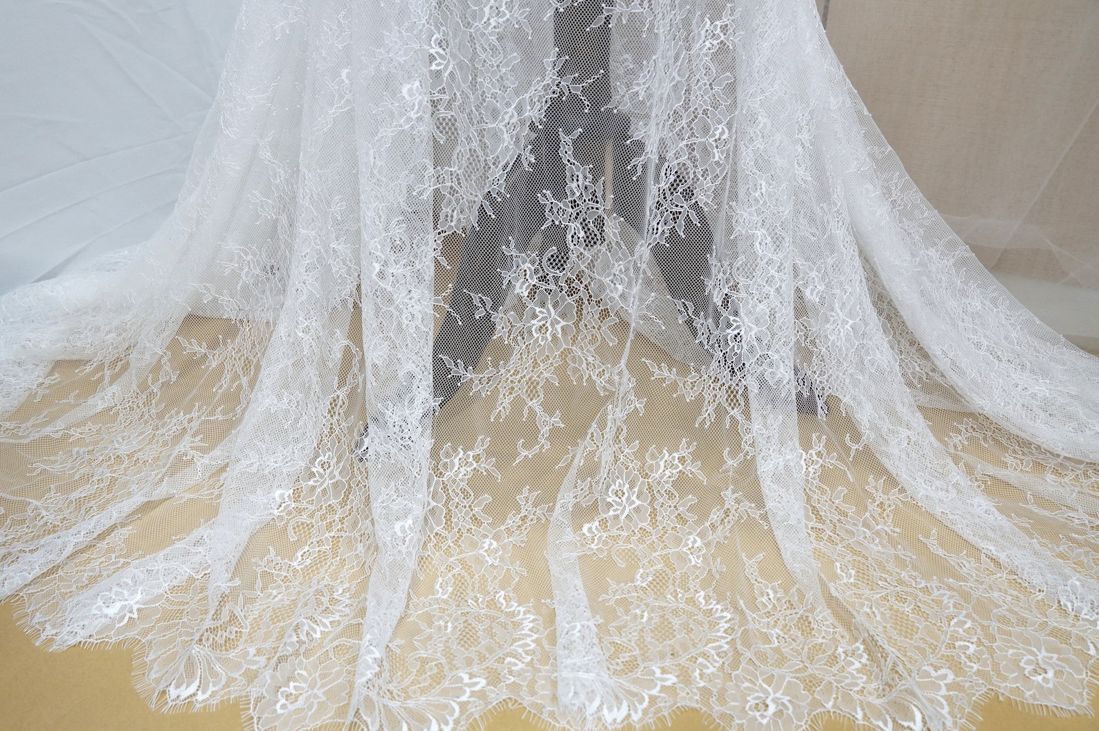 Chantilly Lace Fabric Soft White Eyelash Lace Wedding Dress Etsy