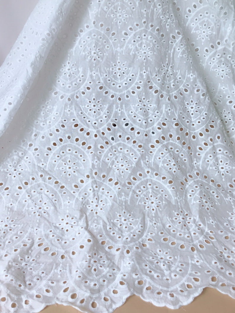 Eyelet fabric by the yard, 100% cotton lace fabric, off white scalloped fabric, retro style eyelet trim fabric image 5