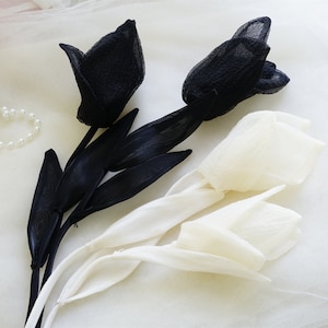 Applique di fiori di organza a forma di tulipano in champagne/nero per abito da damigella, borsa, indumenti